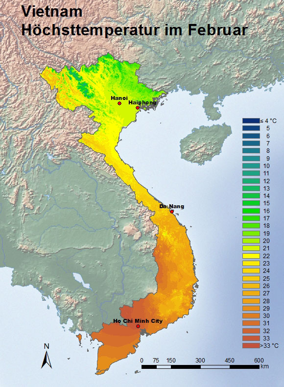 Vietnam Höchsttemperatur Februar