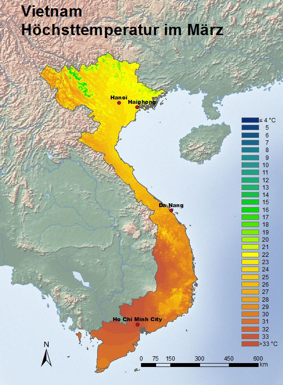 Vietnam Höchsttemperatur März