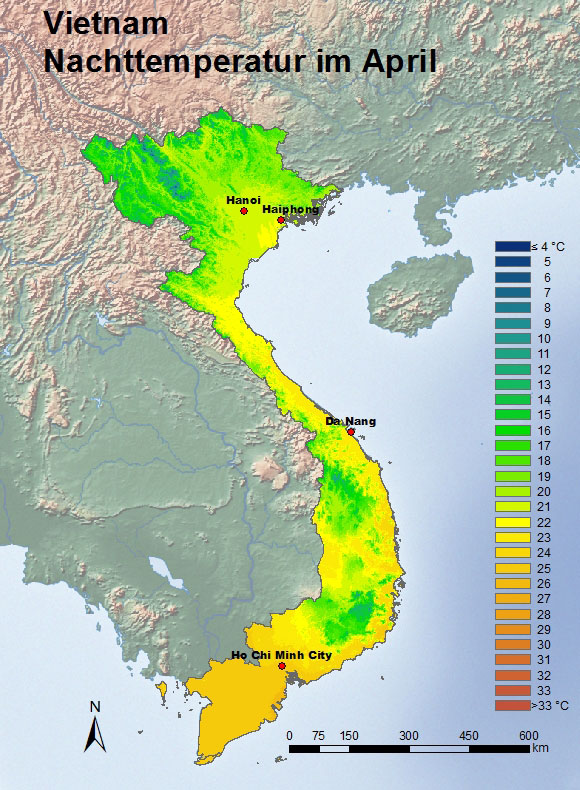 Vietnam Nachttemperatur im April