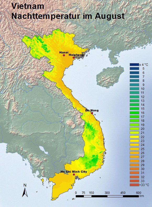 Vietnam Nachttemperatur im August
