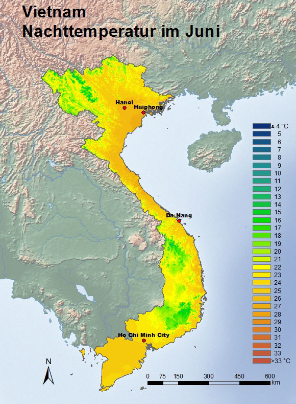 Vietnam Nachttemperatur im Juni