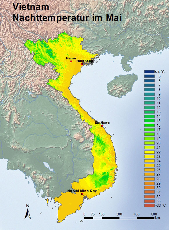 Vietnam Nachttemperatur im Mai